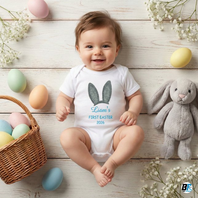 Cute Bunny Ears Boy First Easter 2026 Personalized T Shirt (Skapare uppladdad)