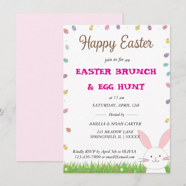 Cute Bunny  Easter BRUNCH & HUNT Inbjudningar (Fram/baksida)