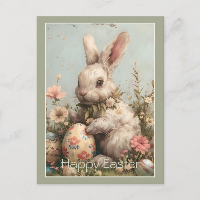 Cute Bunny Easter Eggs Floral  Helg Vykort (Framsida)
