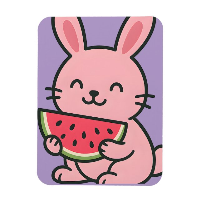 Cute Bunny Eating Watermelon Magnet (Vertikal)