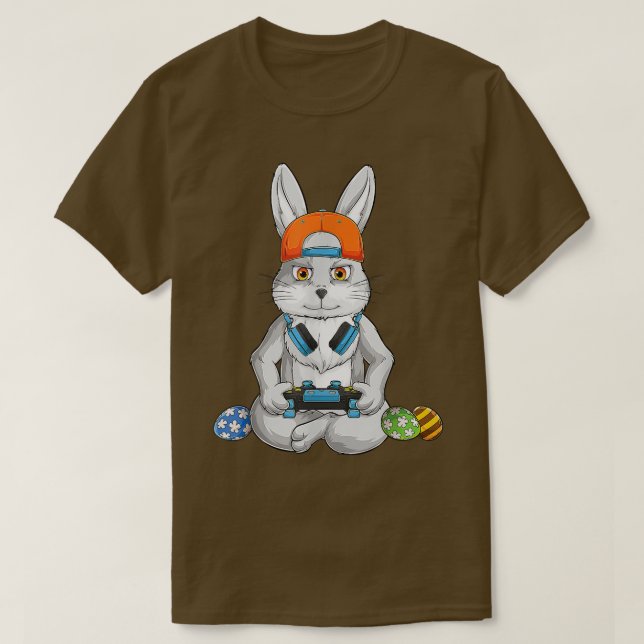 Cute Bunny Egg Funny Boys Girls Kids Gamer Lycklig T Shirt (Design framsida)