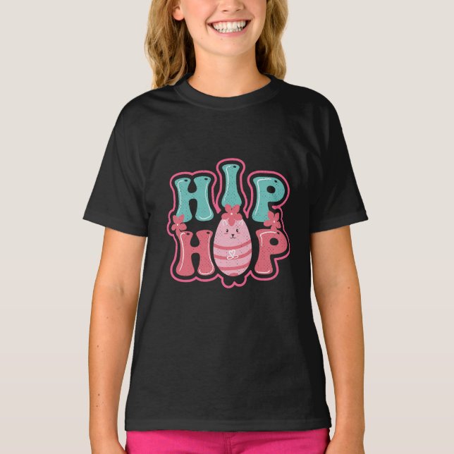 Cute Bunny Egg Hunt Hip hop Glad påsk Black T Shirt (Framsida)