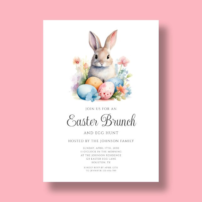 Cute Bunny Egg Hunt och Påsk Brunch Inbjudningar (Cute Bunny Egg Hunt And Easter Brunch Invitation)