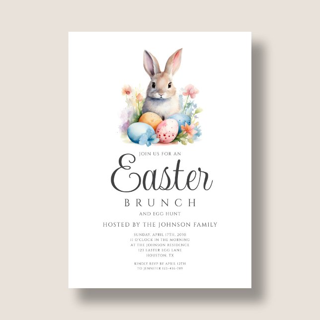 Cute Bunny Egg Hunt och Påsk Brunch Inbjudningar (Cute Bunny Egg Hunt And Easter Brunch Invitation)