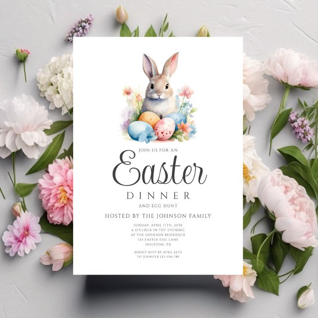 Cute Bunny Egg Hunt och Påsk Middag Inbjudningar (Cute Bunny Egg Hunt And Easter Dinner Invitation)