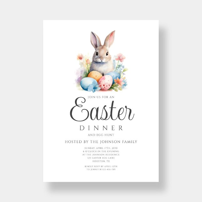 Cute Bunny Egg Hunt och Påsk Middag Inbjudningar (Cute Bunny Egg Hunt And Easter Dinner Invitation)
