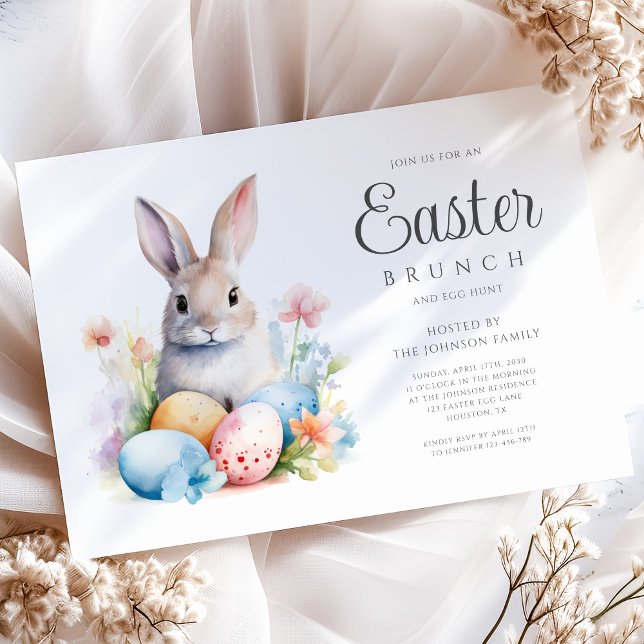 Cute Bunny Egg Hunt & Påsk Brunch Inbjudningar (Cute Bunny Egg Hunt & Easter Brunch Invitation)