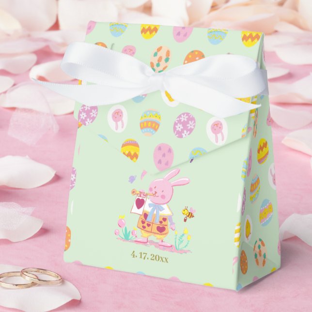 Cute Bunny & Egg Pattern Green Kids Birthday Presentaskar (Bröllop)