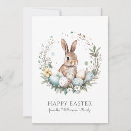 Cute Bunny Eggs Garland Wreath Personalized Easter Julkort