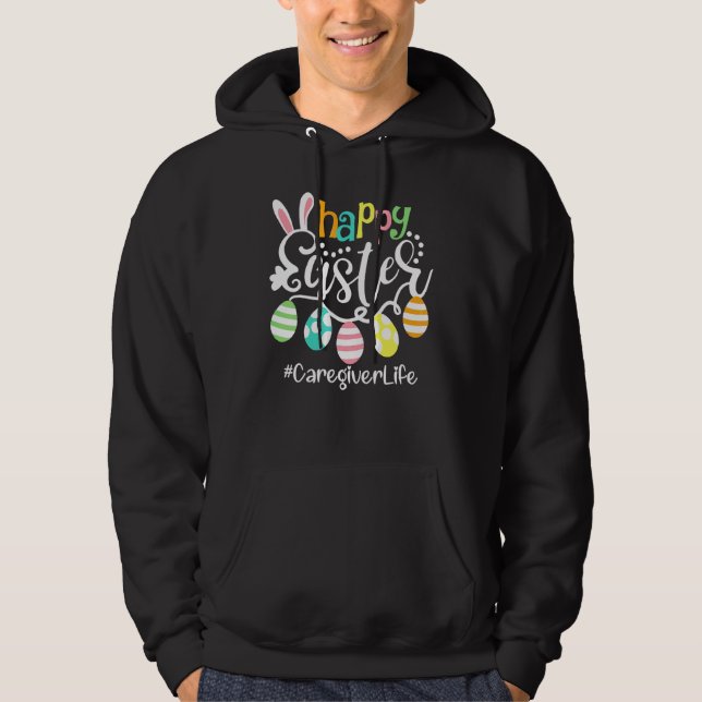 Cute Bunny Eggs Glad påsk Caregiver Hoodie (Framsida)