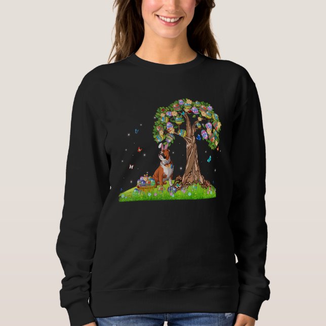 Cute Bunny English Bulldog med Påskägg Träd E T Shirt (Framsida)