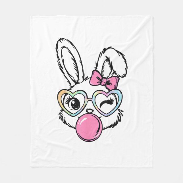 Cute Bunny Face Bubblegum Glasses Pink Coquette Bo Fleecefilt (Framsidan)