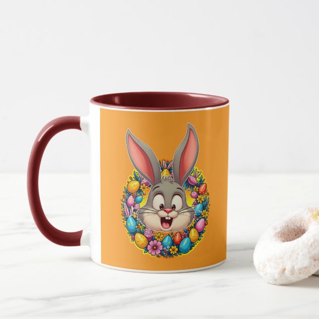 Cute Bunny Face – Easter Wreath Style caneca Mugg (Med munk)