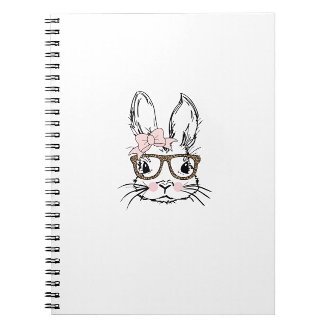 Cute Bunny Face Shirt Leopard Print Glasses EASTER Anteckningsbok (Framsidan)