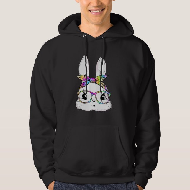 Cute Bunny Face Tie Dye Glasses Easter Day Hoodie (Framsida)