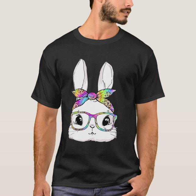 Cute Bunny Face Tie Dye Glasses Easter Day T Shirt (Framsida)