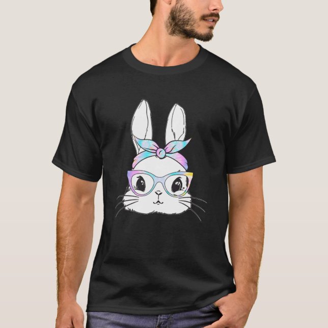 Cute Bunny Face Tie Dye Leopard Glasses Headband E T Shirt (Framsida)