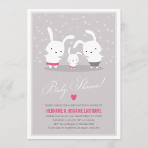 Cute Bunny Family Grått Par Baby Shower Girl Inbjudningar