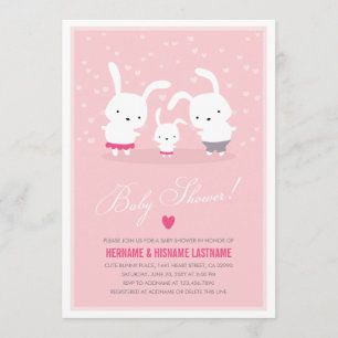 Cute Bunny Family Rosa Par Baby Shower Girl Inbjudningar