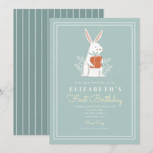 Cute Bunny First Birthday 1 Birthday Turone Inbjudningar