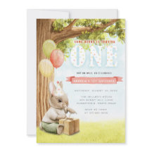 Cute Bunny First Birthday-inbjudan