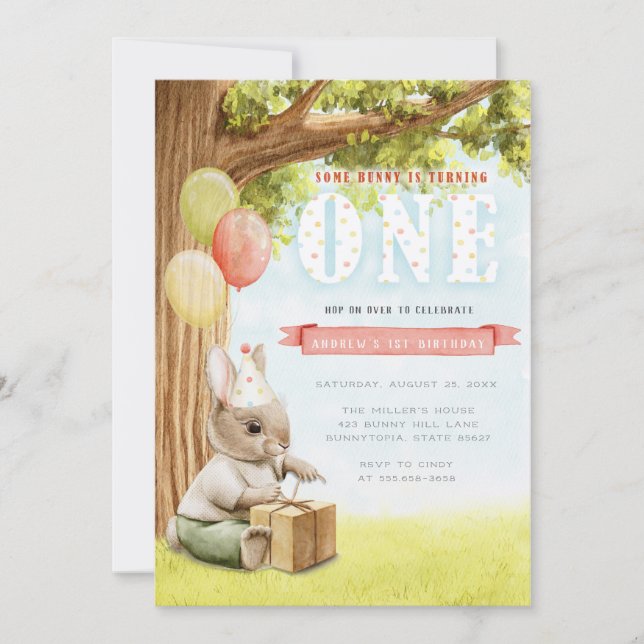 Cute Bunny First Birthday-inbjudan Inbjudningar (Framsida)