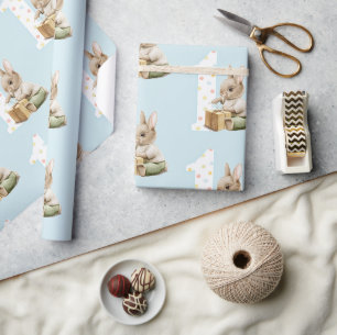 Cute Bunny First Birthday Wrapping Papper Presentpapper