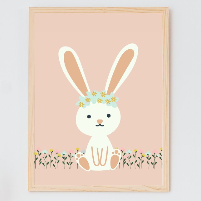 Cute Bunny Flowers Rosa Kids Nursery Wall Art Poster (Skapare uppladdad)