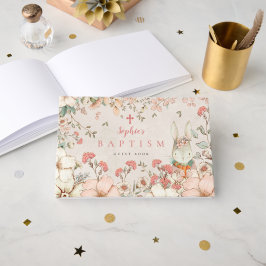 Cute Bunny Foliage Girl Baptism Gästböcker