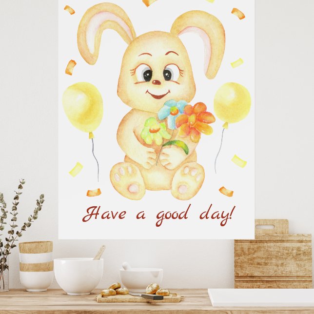 Cute Bunny för en positiv stämning Poster (Kök)