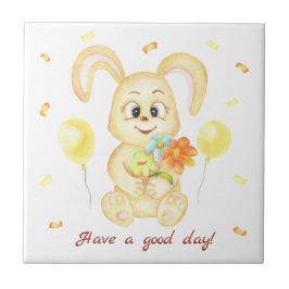Cute Bunny för en positiv stämning Poster Kakelplatta