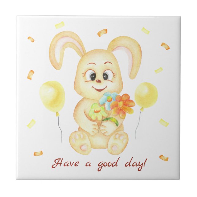 Cute Bunny för en positiv stämning Poster Kakelplatta (Framsidan)