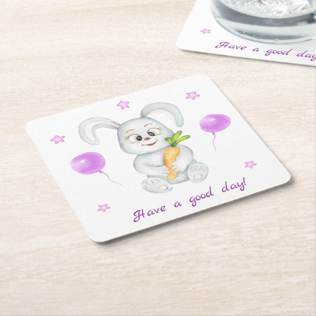 Cute Bunny för en positiv stämning Underlägg Papper Kvadrat (Vinklad)