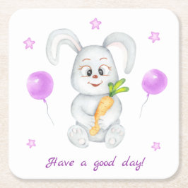 Cute Bunny för en positiv stämning Underlägg Papper Kvadrat