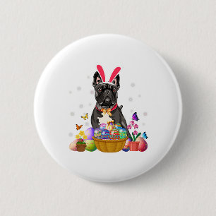 Cute Bunny Fransk Bulldog Påsk Day Eggs Basket Knapp