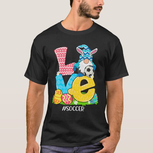 Cute Bunny Funny Sporty Påsk Rabbit Soccer Eggs T Shirt (Framsida)