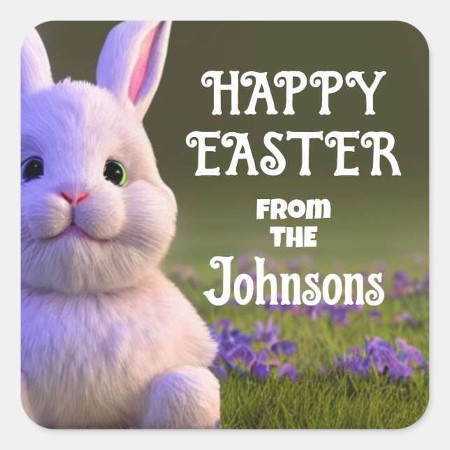 Cute Bunny Fyrkantigt Klistermärke (Framsida)