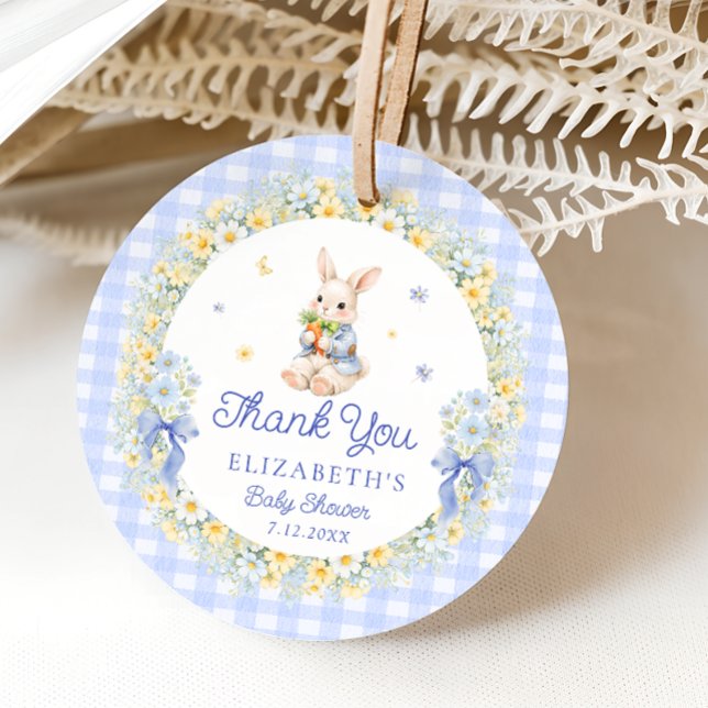 Cute Bunny Garden Gingham Baby Shower Thank you Gåvor Etiketter (Skapare uppladdad)