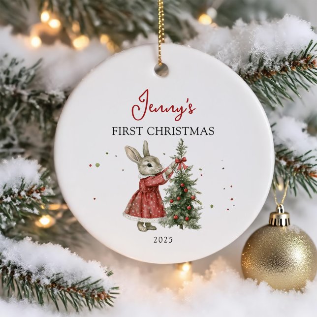 Cute Bunny Girl Baby Första jul Julgransprydnad Keramik (Skapare uppladdad)