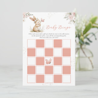 Cute Bunny  Girl Baby Shower Baby Bingo Card Inbjudningar