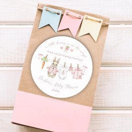 Cute Bunny Girl Clothesline Baby Shower Thank You Runt Klistermärke