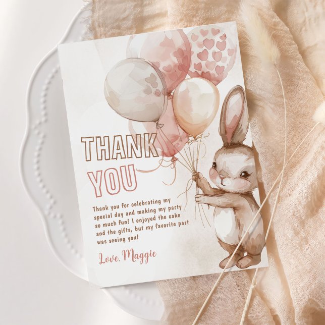 Cute Bunny Girl Födelsedagsfest Tack Kort (Skapare uppladdad)