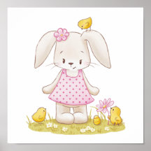 Cute Bunny Girl i Rosa Dress och Kawaii Chickar