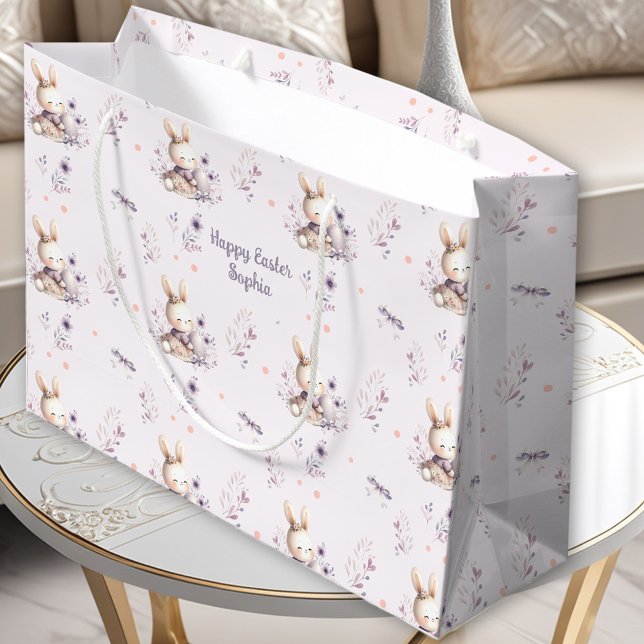 Cute Bunny Girl Personlig Namn Lila Påsk (Cute Bunny Girl Personalized Name Purple Easter Large Gift Bag)