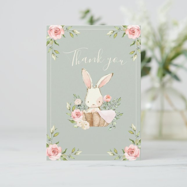 Cute Bunny Girls Sage Birthday Tack Kort (Stående Fram)