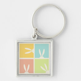 Cute Bunny Glad påsk Eggs Hunt Party Vår Fyrkantig Silverfärgad Nyckelring