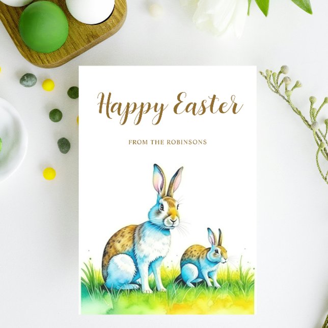 Cute Bunny Glad påsk Julkort ( Watercolor Cute bunny custom easter card. )