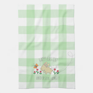 Cute Bunny Glad påsk Rosa Flowers Grönt Plaid Kökshandduk