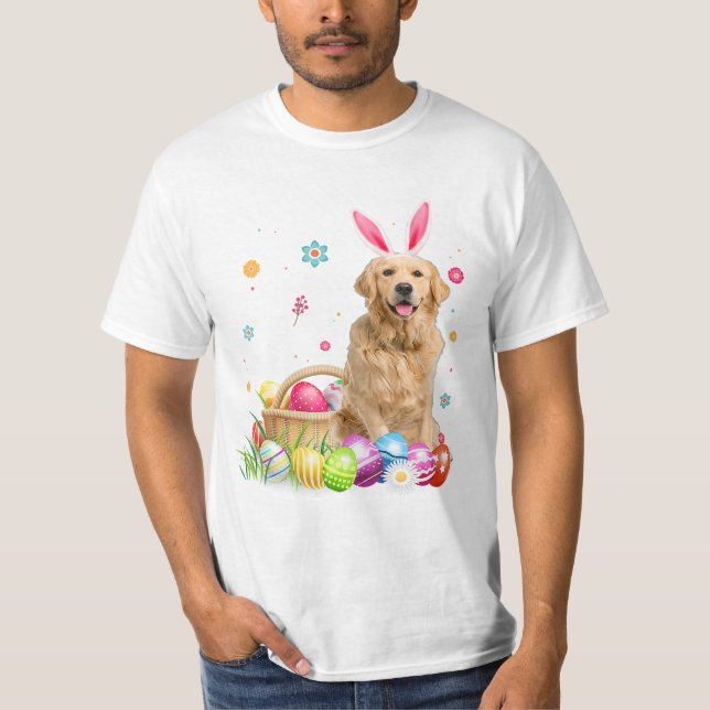 Cute Bunny Golden Retrieve T Shirt (Framsida)