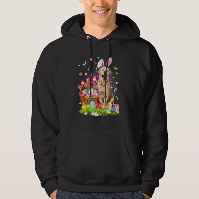 Cute Bunny Golden Retriever Hund Basket Hoodie (Framsida)